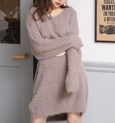 【最速でオシャレに見せる一着】秋はコレ♪定番ゆるニットワンピでモテ娘に変身☆オフタートルネックニットワンピ LL-5L