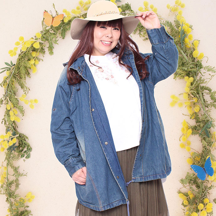 【大きいサイズのおすすめ】実は！抱きしめたくなるほど可愛くみえるビッグサイズ フード付きデニムジャケットLL-6L