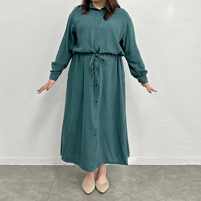 キリネン混ブラウジングシャツワンピース