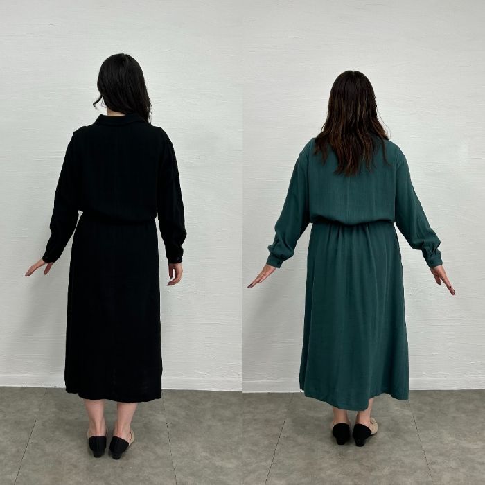 キリネン混ブラウジングシャツワンピース