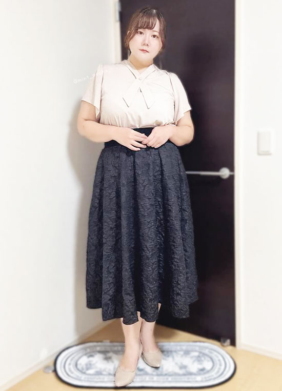 大きいサイズ レディース フラワージャガード太リブボリューム