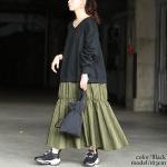 大きいサイズ レディース 異素材ドッキングギャザーワンピース 大きいサイズ レディース 異素材ドッキングギャザーワンピース