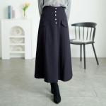 大きいサイズ レディース パールボタンとろみツイルフレア
