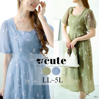 リーフ柄シアーワンピース