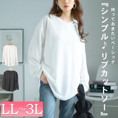 ラウンド裾Vネックリブカットソー