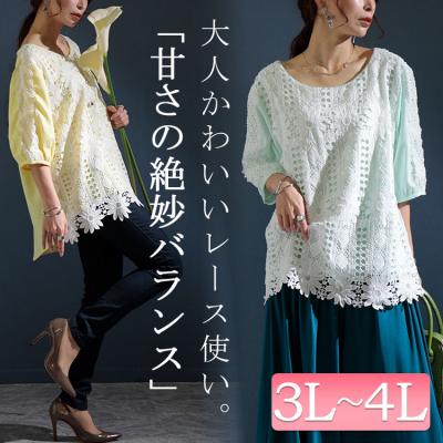 フラワーレース切替えブラウス