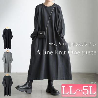 ラウンドネックAラインニットワンピース