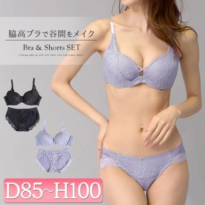 脇高レースアップブラジャー&ショーツセット