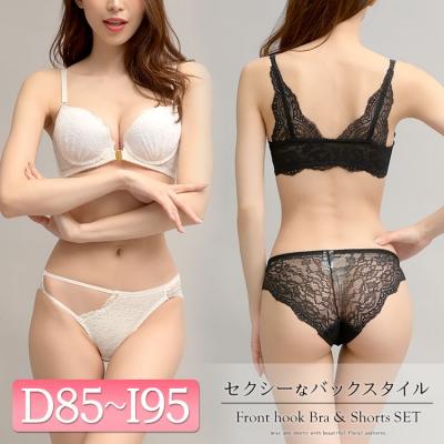 総レースフロントホックブラ＆ショーツセット