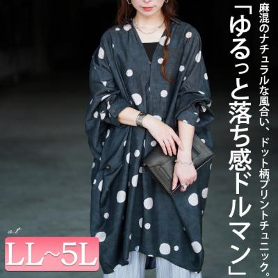 ドット柄スキッパードルマンシャツチュニック