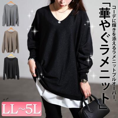 Vネックラメドルマンニット