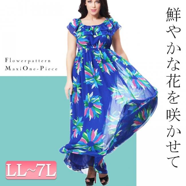 花柄シフォンロングワンピース
