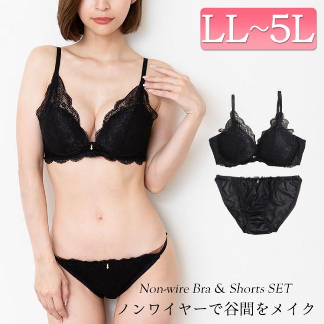 脇高ローズレースノンワイヤーブラジャー＆ショーツセット