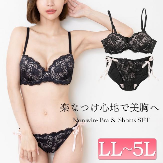 フラワーレースノンワイヤーブラジャー＆ショーツセット