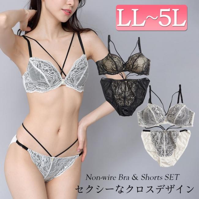 ストリングレースノンワイヤーブラジャー＆ショーツセット