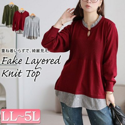 ストライプシャツドッキングニット