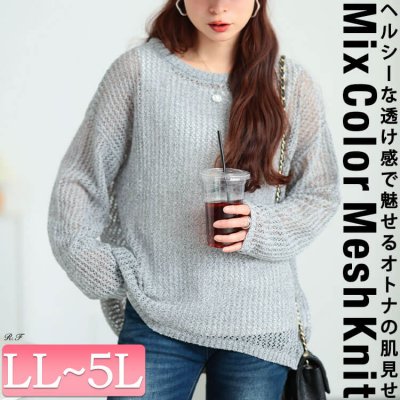 透かし編みミックスカラーニット LL-5L