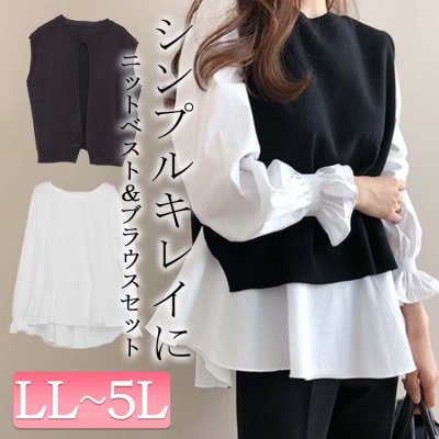 ブラウスとニットベストの2点セット