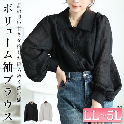 ボリュームスリーブシワ加工シアーシャツ