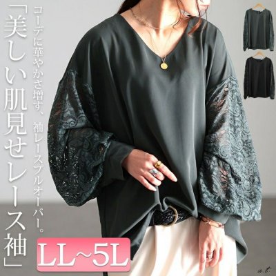 ペイズリーレース袖切り替えプルオーバー