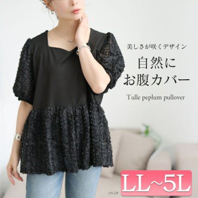 レースチュール切り替えぺプラムプルオーバー
