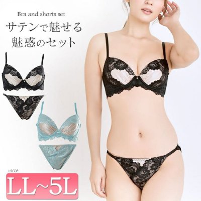 サテン切り替えノンワイヤーブラ＆ショーツ2点セット