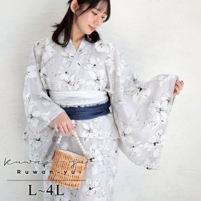 2WAYオーガンジー花柄プリント浴衣3点セット レディース 40代 可愛い L-4L