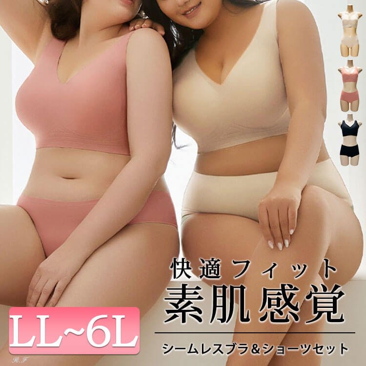シームレスブラジャー＆ショーツ2点セット レディース 下着 プラスサイズ LL-6L