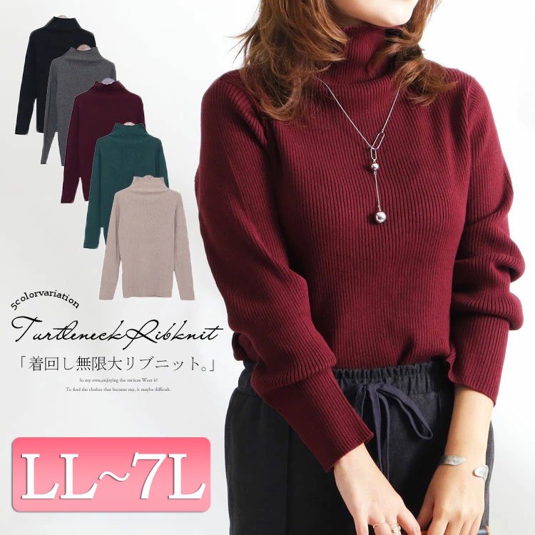 タートルネックリブニット