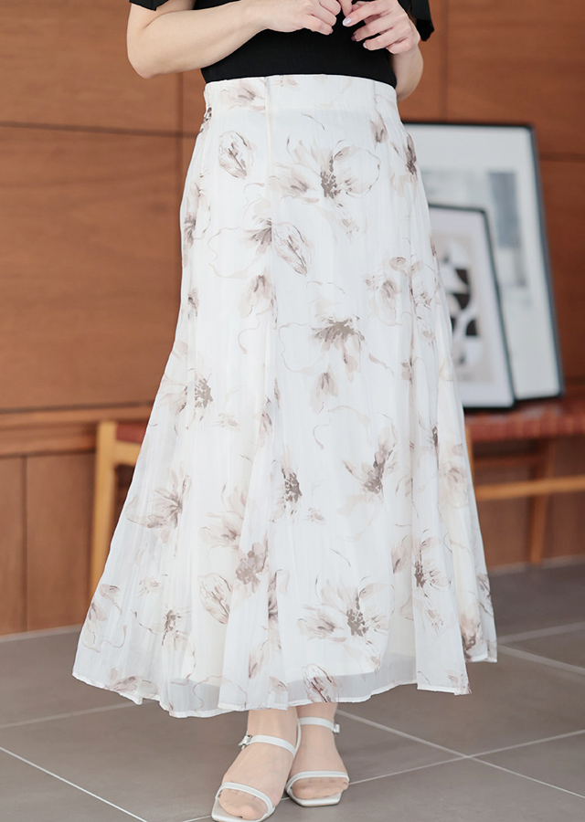 大きいサイズ レディース 花柄プリントスカート ベージュ