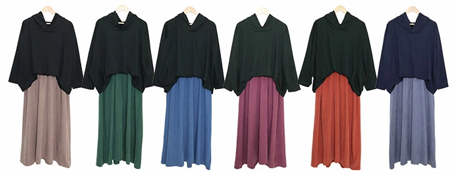 フード付きドルマン袖ドッキングワンピース