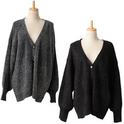 深Vネックラメシャギーニットカーディガン