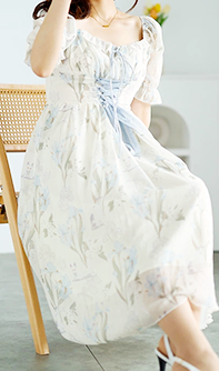 大きいサイズ レディース ウエストレースアップシフォンワンピース