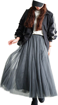 大きいサイズ レディース 配色ゴムベルトチュールスカート