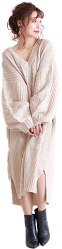 大きいサイズ レディース ケーブル編みニットワンピース