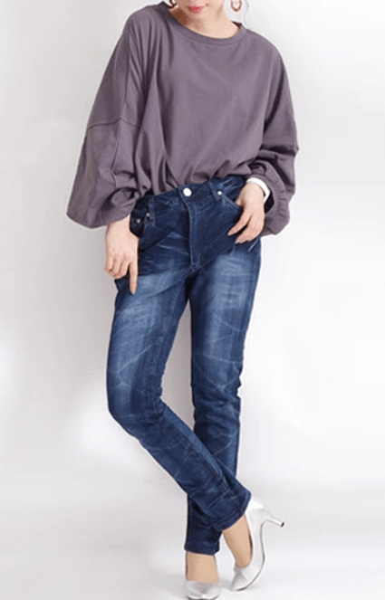 大きいサイズ レディース ウォッシュスキニーストレッチデニムパンツ