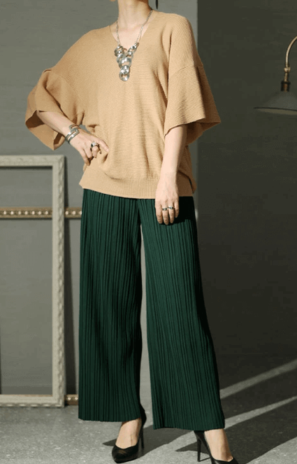 大きいサイズ レディース セルフカットプリーツパンツ