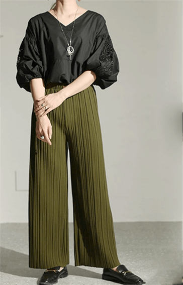 大きいサイズ レディース セルフカットプリーツパンツ