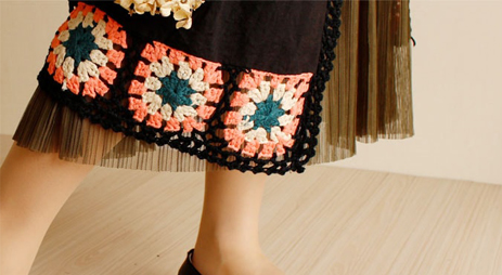 スウェットスカート花刺繍